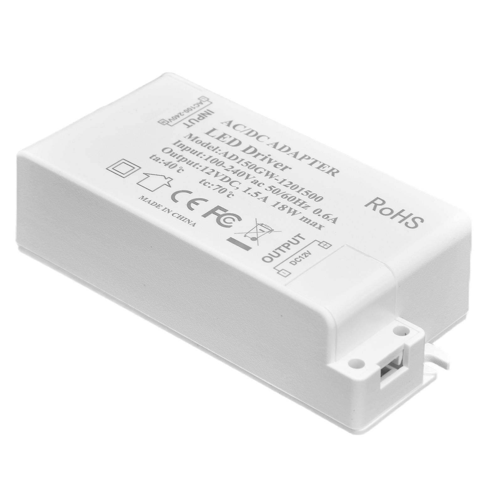 LED Driver 18W Power Supply Transformer AC100‑240V to DC12V 1.5A Output for LED Light Desk Lamp Outdoor Light