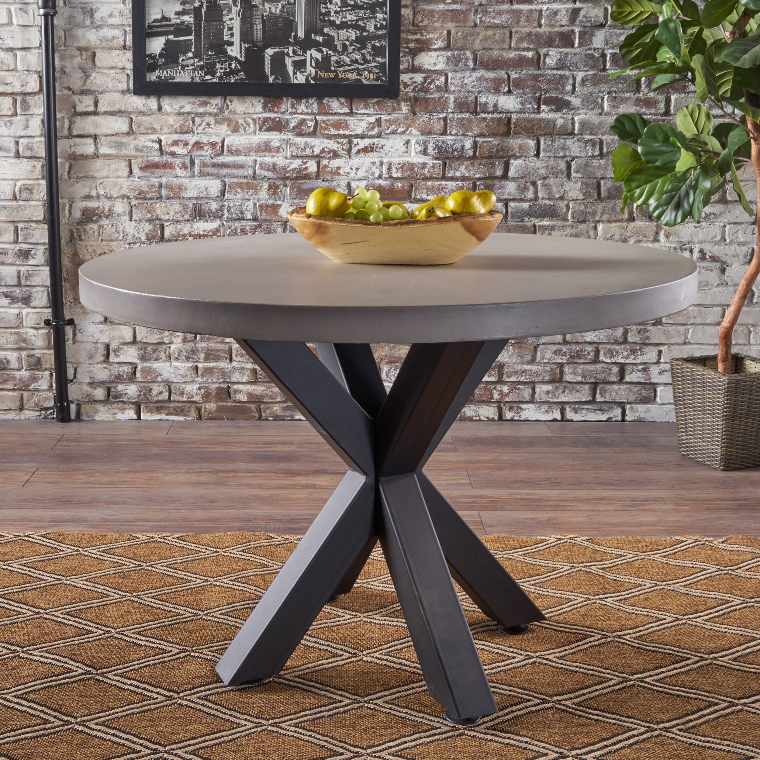 Caprice Modern Lightweight Concrete Circular Dining Table with Cross Base