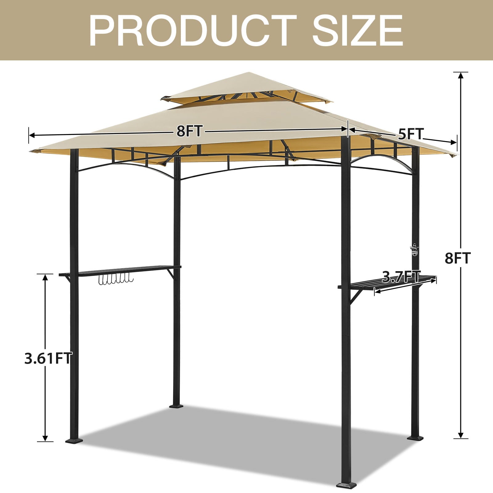 AECOJOY 8' x 5' Outdoor Grill Gazebo with Vented Top, Double Tier BBQ Canopy Gazebo-Beige, 5 inch