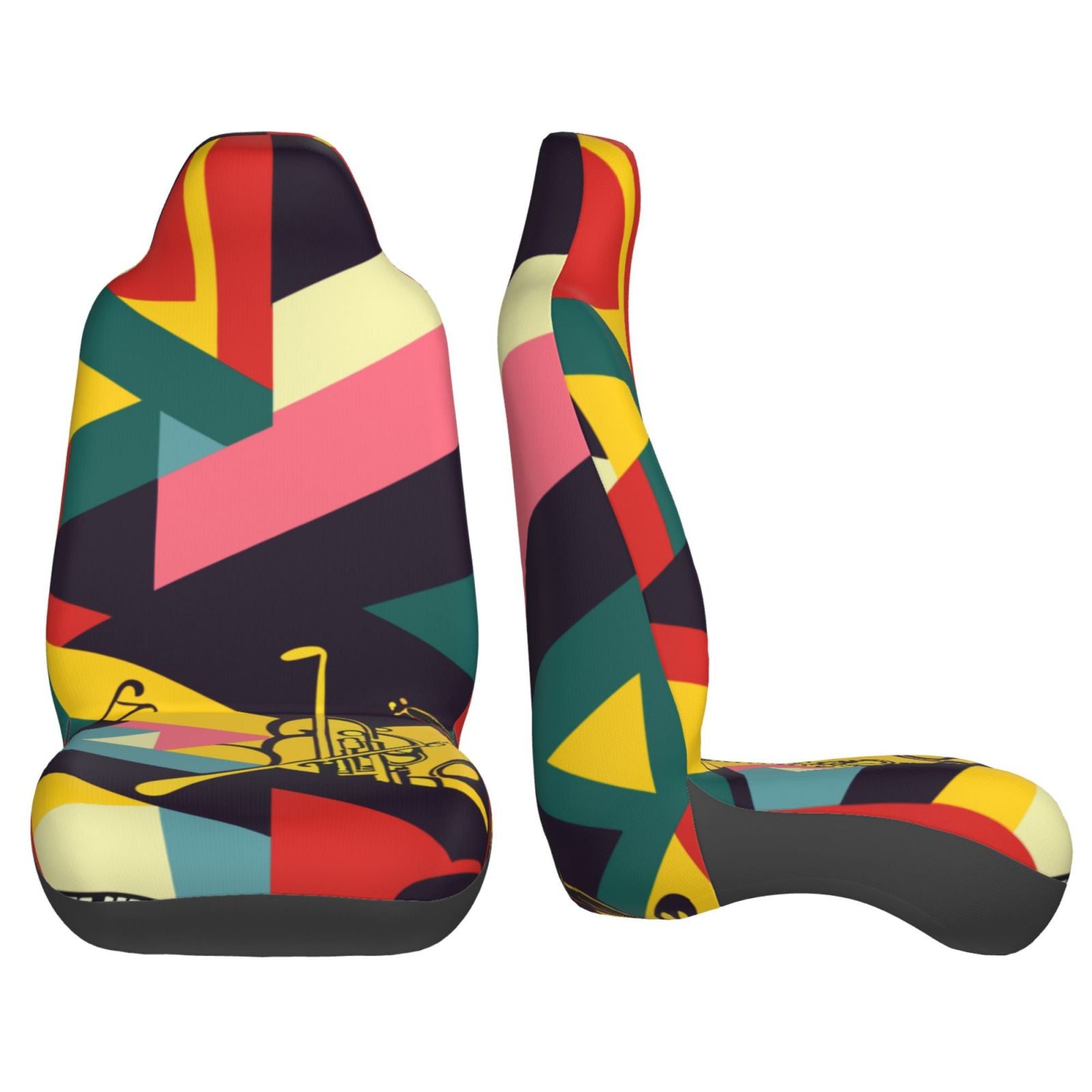 TEQUAN Front Seat Covers， Abstract Jazz Notes Pattern 2 Piece Car Seat Cover Fit Most Car SUV Truck Van