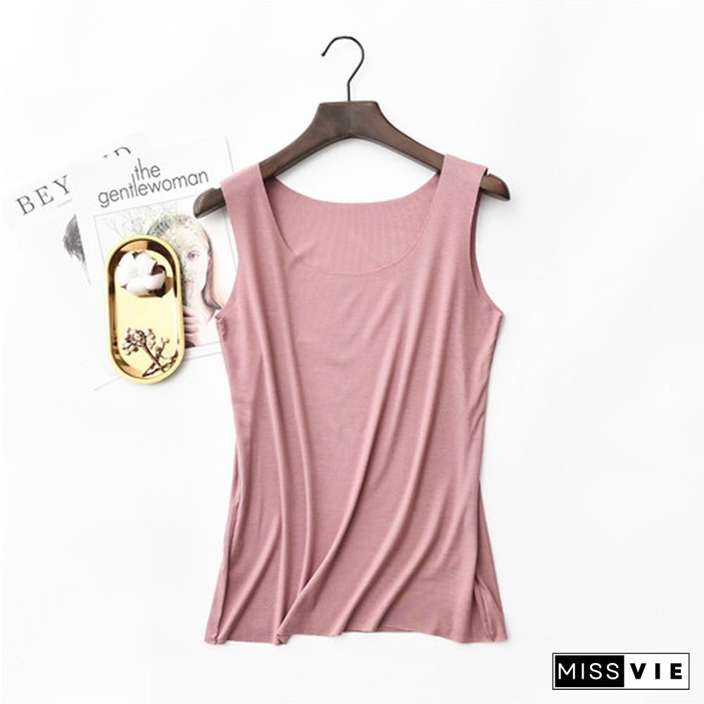 Spring Summer Tank Tops Women Sleeveless Round Neck Loose T-Shirt Ladies Vest Singlets Camisole Cotton Rib Slim Ladies Thin Vest