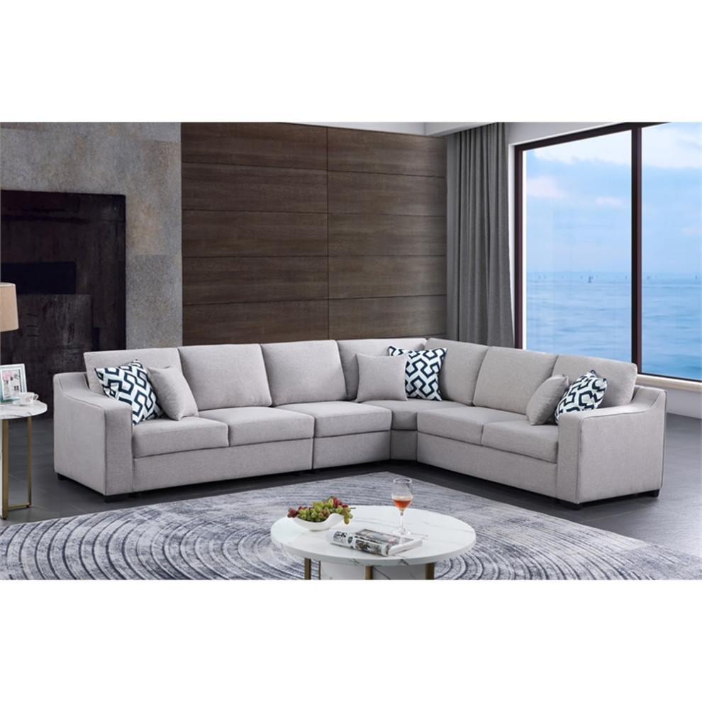 126 quotWide Fabric Modular Corner Sectional Sofa with Ottoman in Light Gray   Transitional   Sectional Sofas   by Excellent Group Inc  Houzz