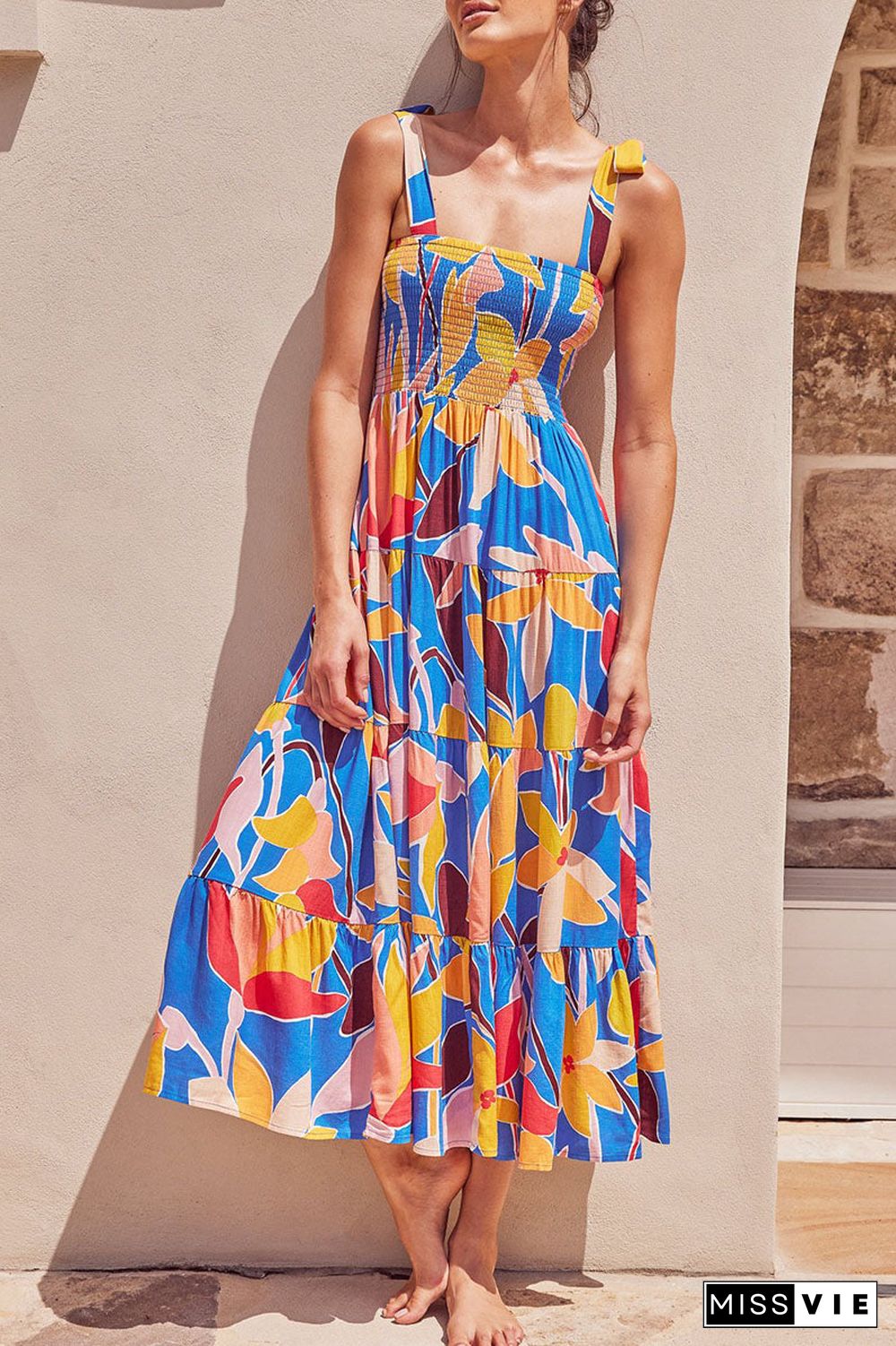 Fashion Bohemian Print Split Joint Spaghetti Strap Printed Dresses