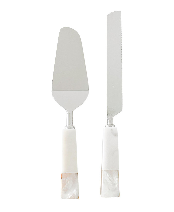 Anaya Home Mother of Pearl White Marble Cake Knife Serving Set