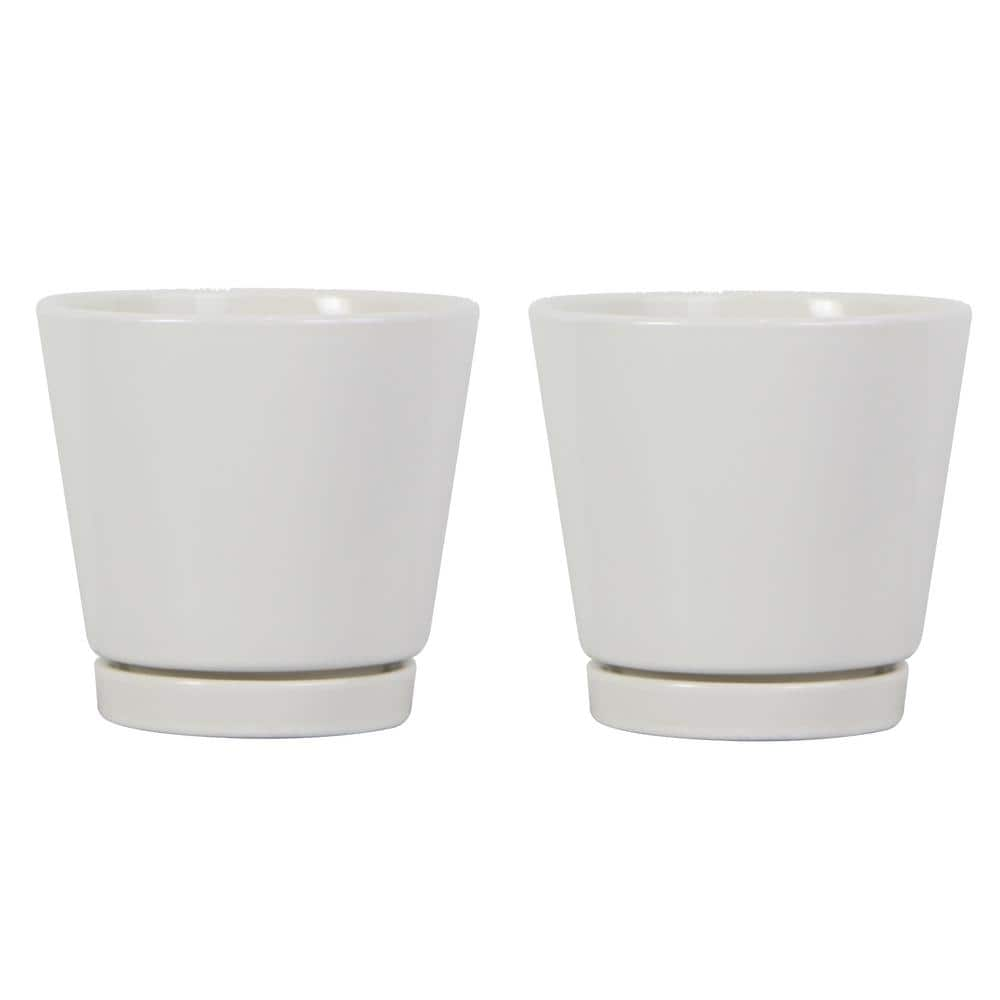 Trendspot 4 in. White Knack Ceramic Planter Set of 2 ECR01721S-04W