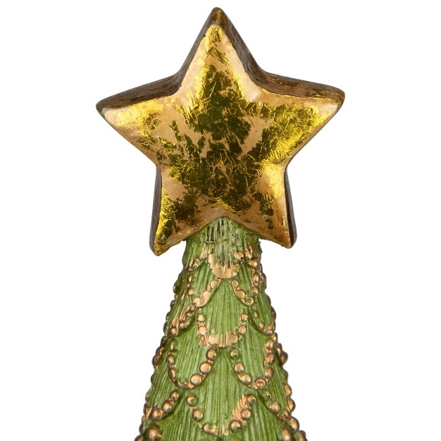 Green Christmas Tree Cone On Pedestal With Star Topper Tabletop Decor