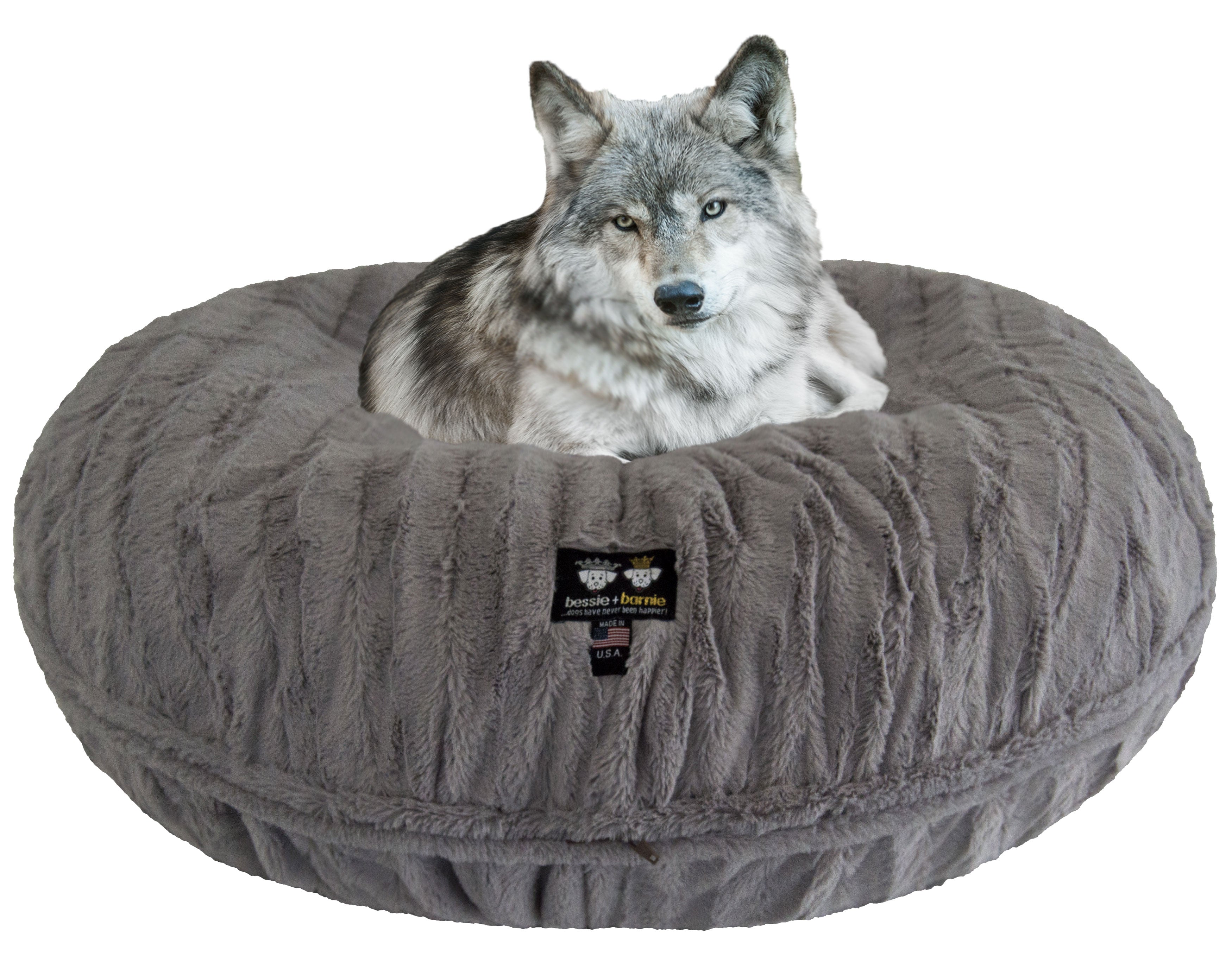 Bessie and Barnie Signature Natural Grey Luxury Extra Plush Faux Fur Bagel Pet/ Dog Bed