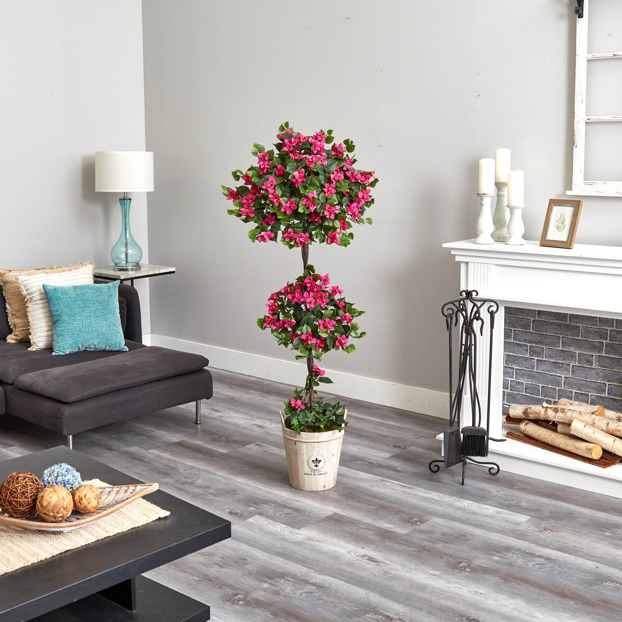 Nearly Natural Bougainvillea Tree with European Barrel Planter