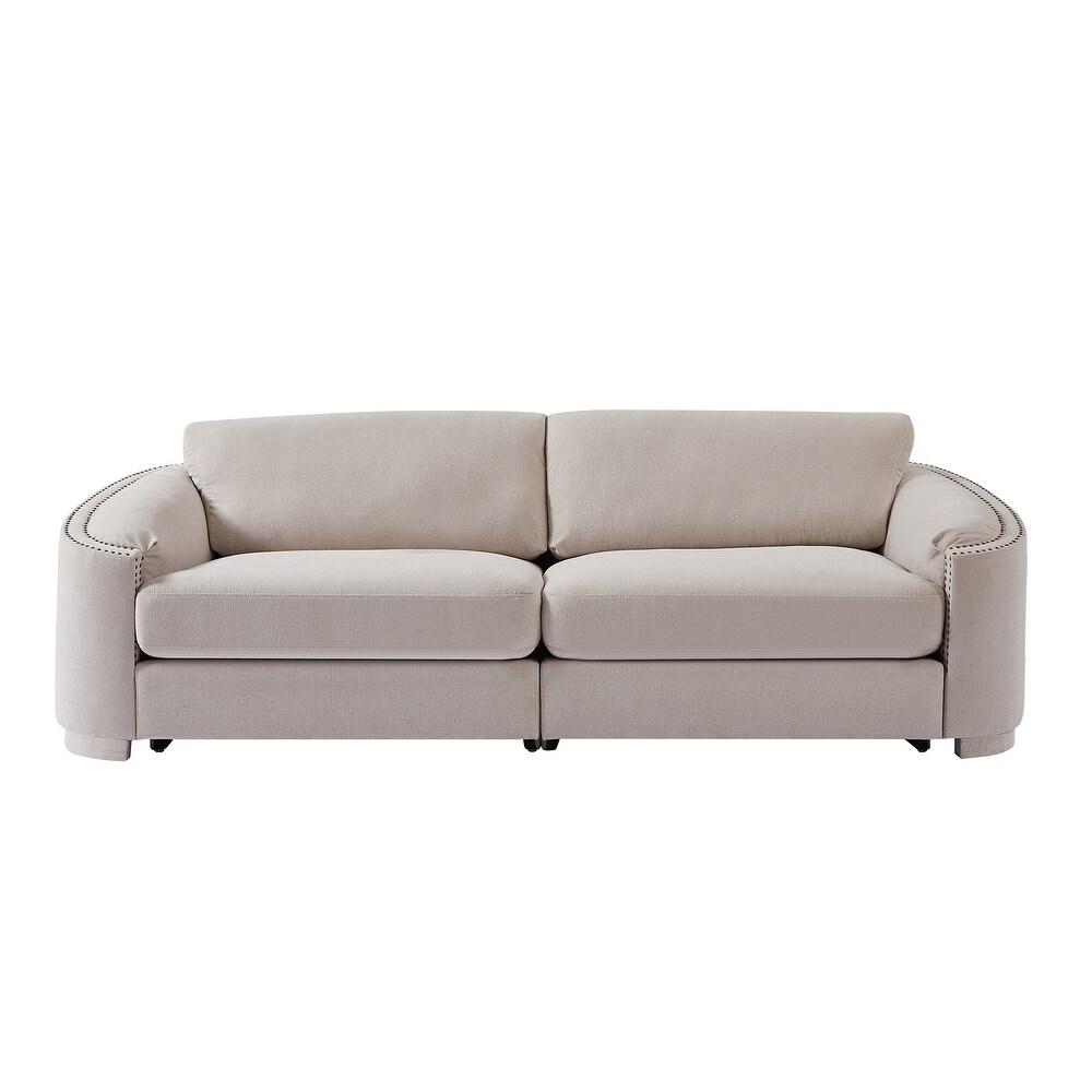 Modern 3 Seater/Plus Loveseat Sofa Polyester Upholstered Couch with Semilunar Arm and Rivet Detailing for Living Room