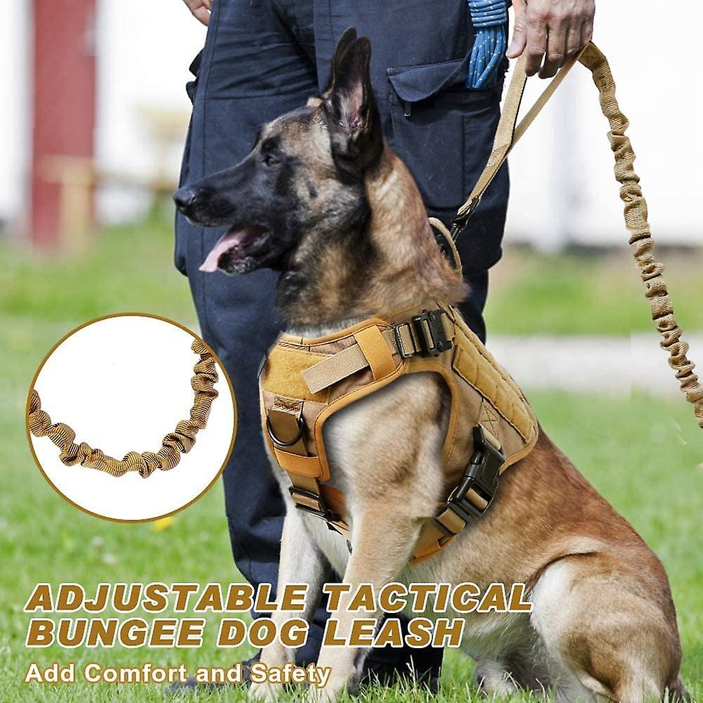 Tactical Dog Harness And 5.2ft Bungee Leash， Military Dog Harness Set For Large Medium Dogs， Hunting， Training - -