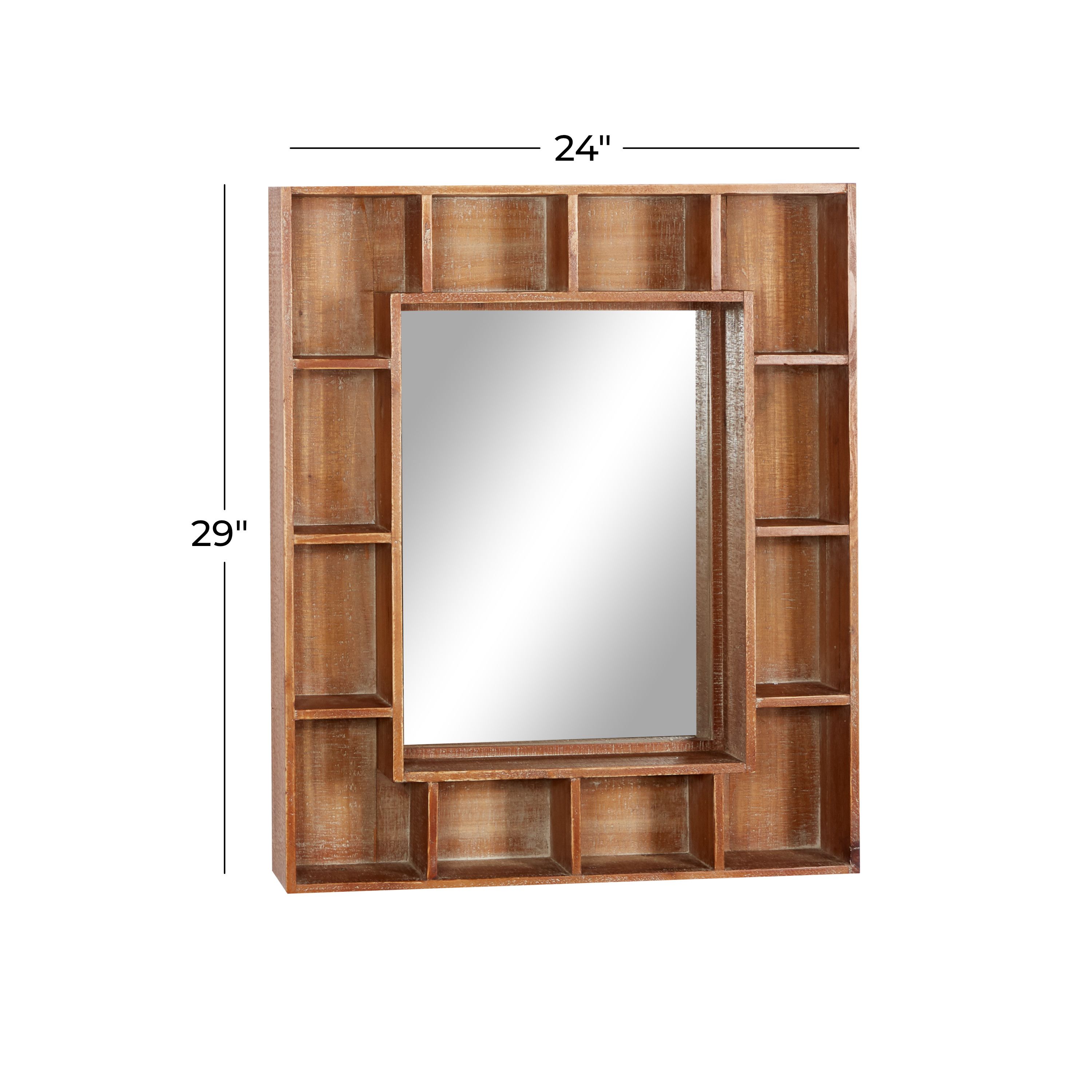 Brown Wood Farmhouse Wall Mirror 29 x 24 x 6