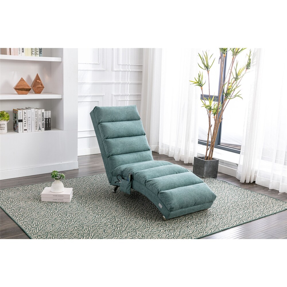 Modern Linen Ergonomic Massage and Heating Function Chaise Lounge with Remote Control and Side Pocket