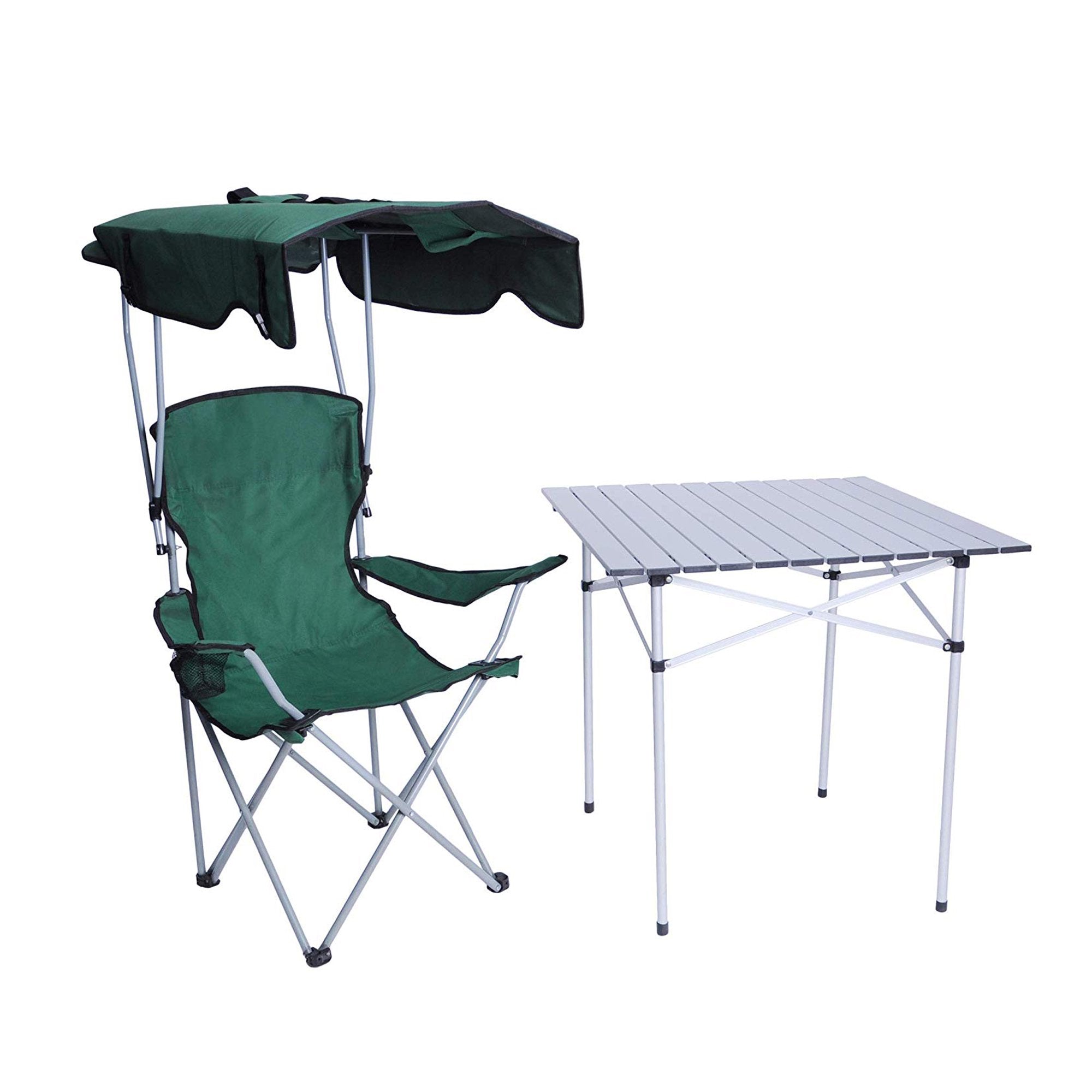 KARMAS PRODUCT Canopy Camping Fishing Beach Chair Folding Durable Sunscreen Outdoor Patio Lawn Seat with Cup Holder， Green