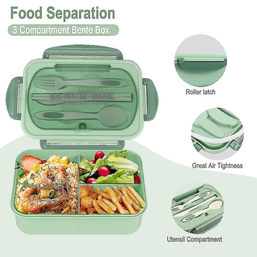 Lunch Box For Adults， 1200ml Kids Bento Box With 3 Compartments， Leakproof Bento Lunch Box With Uten