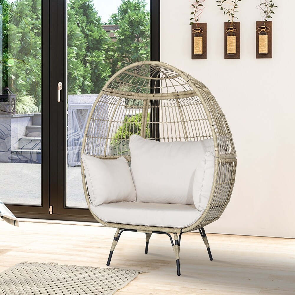 Gymax Patio Rattan Oversized Wicker Egg Chair Stationary Lounge Basket