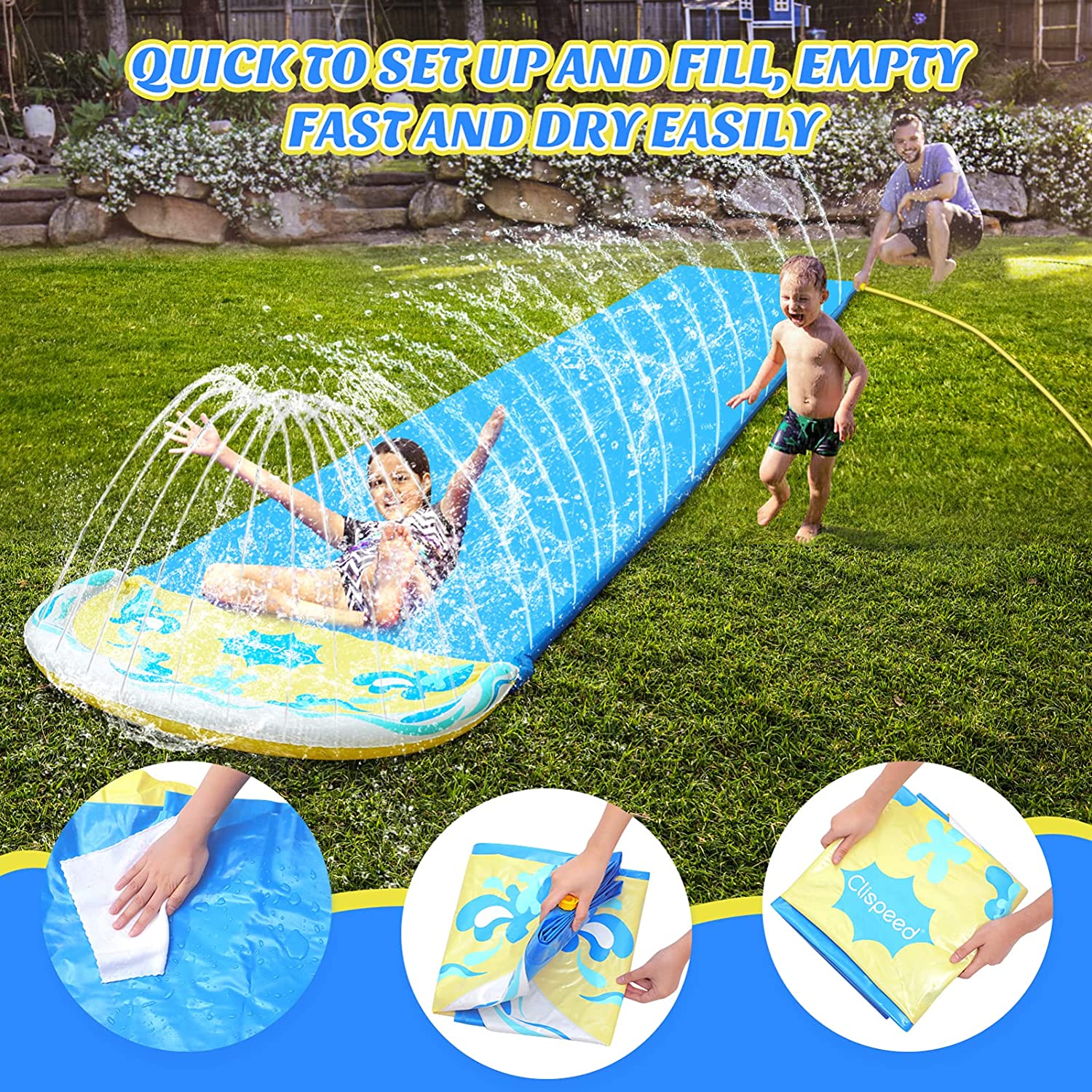 Intera Lawn Water Silde for Kids, 15. 7 Ft Easy to Set Up & Inflate Water Slip and Slide Outdoor Summer Water Toys Inflatable Pool Water Silde for Backyard Lawn Garden