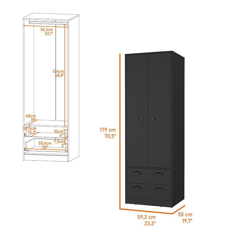 Denton Armoire with 2-Drawers and Hanging Rod