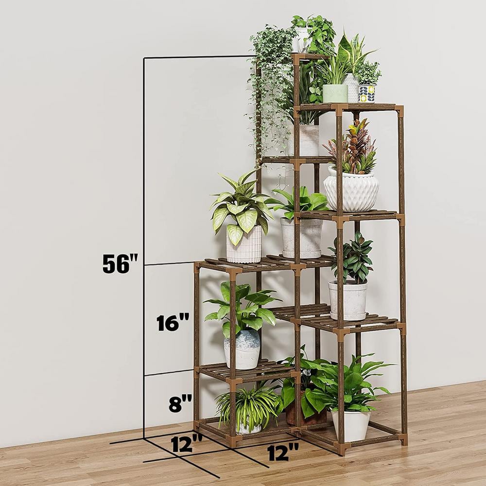 5-Tiers Wooden High Corner Indoor and Outdoor Plant Shelves Corner Shelves Multiple Plants Terrace Balcony Garden B09T2WXQGS