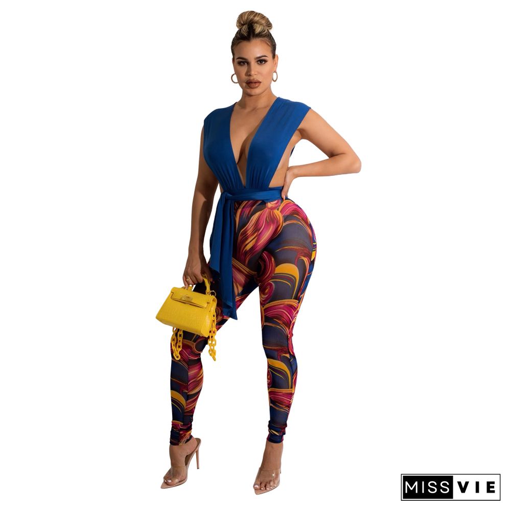 Sexy Bandage Crop Top Printed Pencil Pants Set