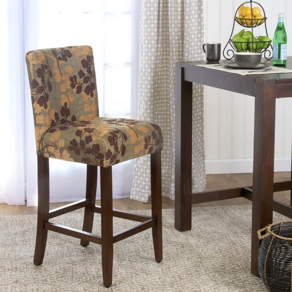 HomePop 24-inch Counter Height Tan Sage Leaf Upholstered Barstool - 24 inches - 24 inches