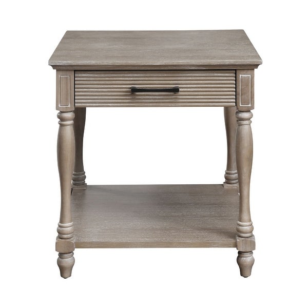 One Drawer Wooden End Table in Weathered Oak Finish