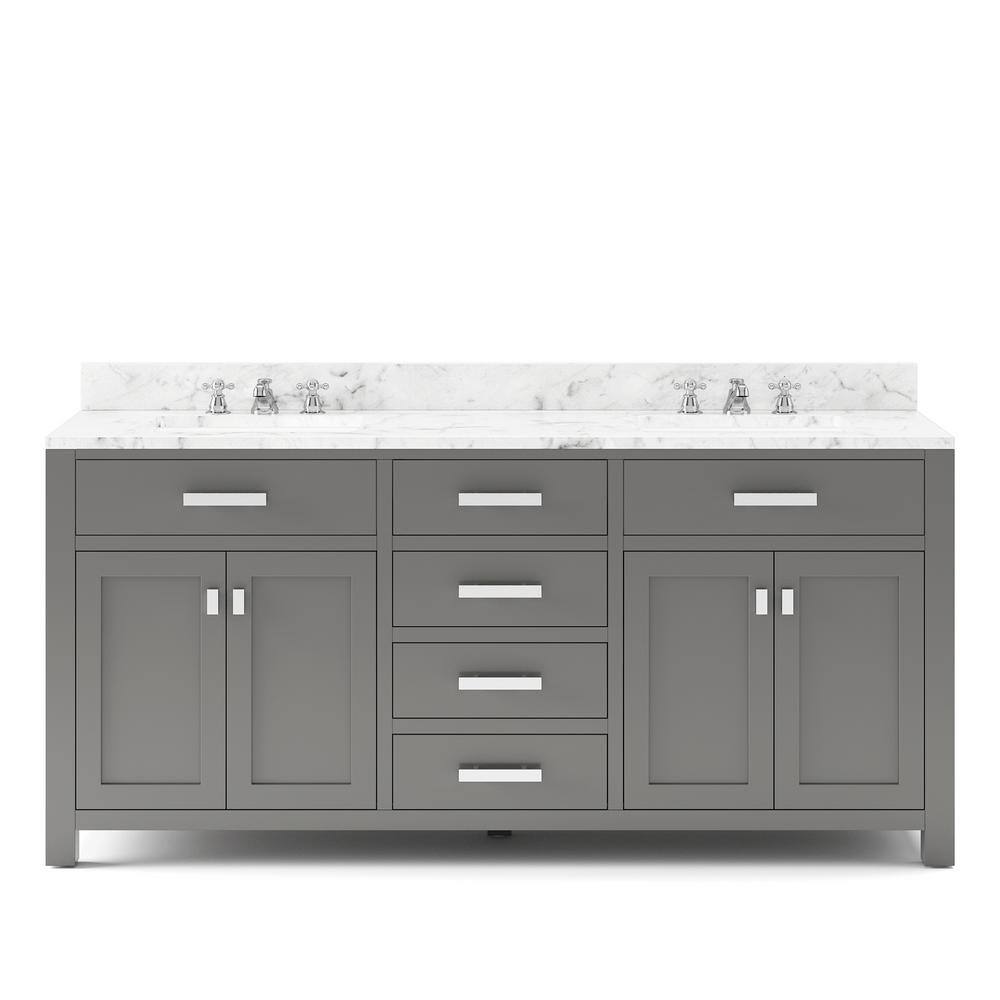 Water Creation 72 in. W x 21 in. D x 34 in. H Vanity in Cashmere Grey with Marble Vanity Top in Carrara White Madison 72G