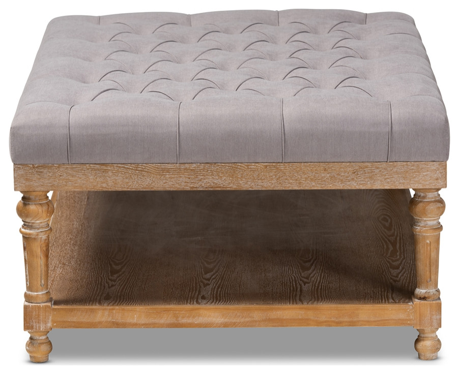 Rustic Grey Linen Fabric Upholstered and Grey Washed Wood Cocktail Ottoman   French Country   Footstools And Ottomans   by Imtinanz  LLC  Houzz