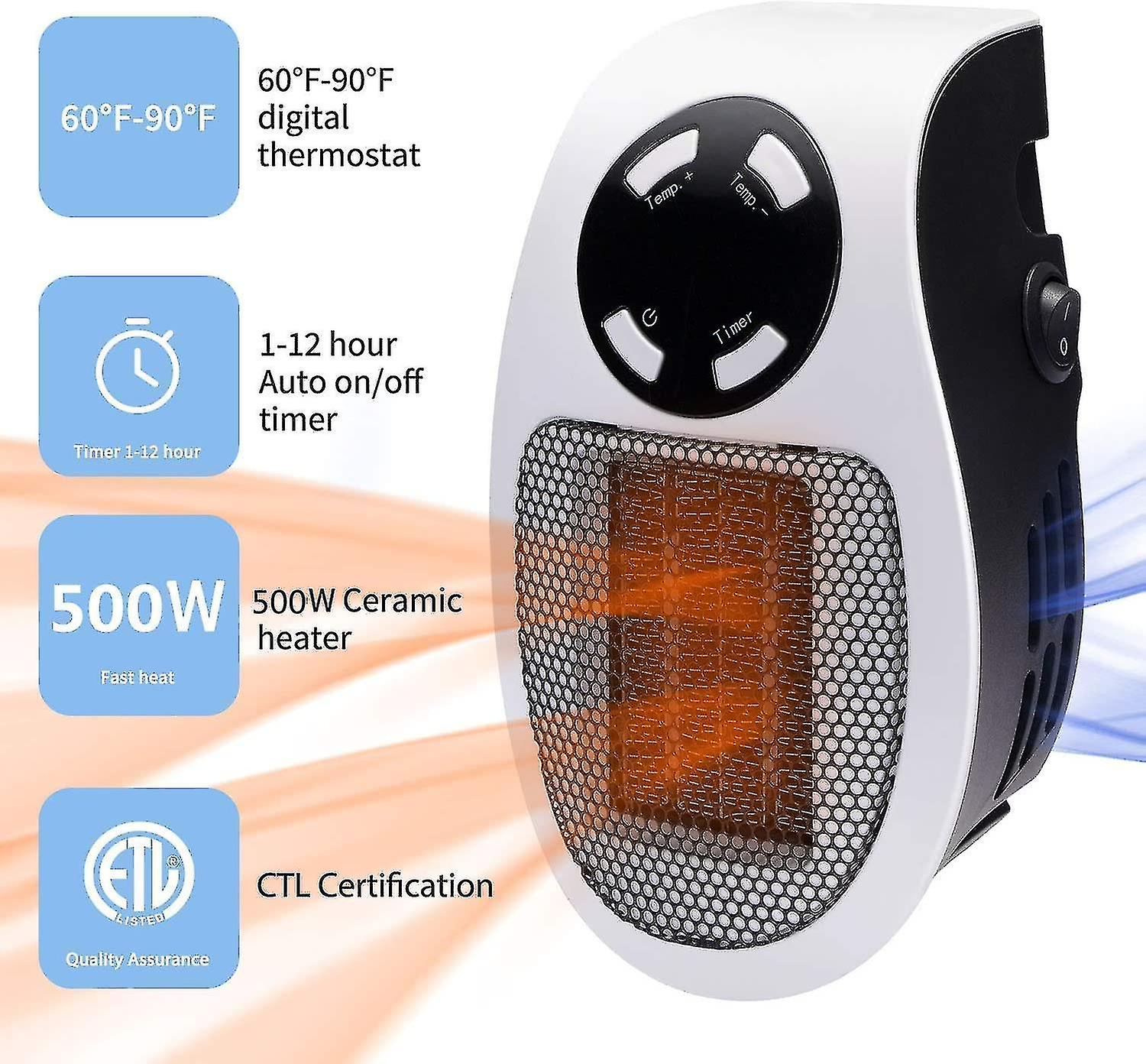 500w Heater， As Seen On Tv With Adjustable Thermostat And Timer And Led Display