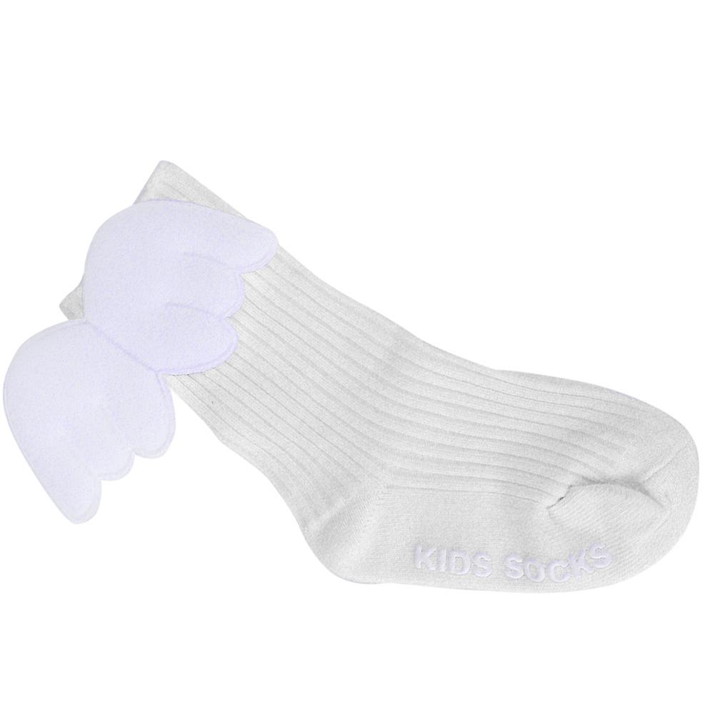 1 Pair Baby Girls Angel Wings Decor Ruffles Knee High Soft Leg Warmer Socks (white S)