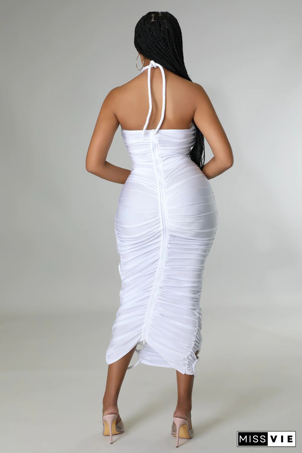 Ruched Cut Out Bandage Halter Maxi Dresses