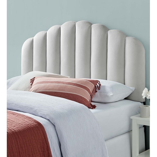 Burney Scalloped Light Grey Velvet Upholstered Full/Queen Size Headboard - - 31684720