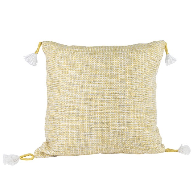 Yellow amp White 18x18 Hand Woven Filled Outdoor Pillow Foreside Home amp Garden