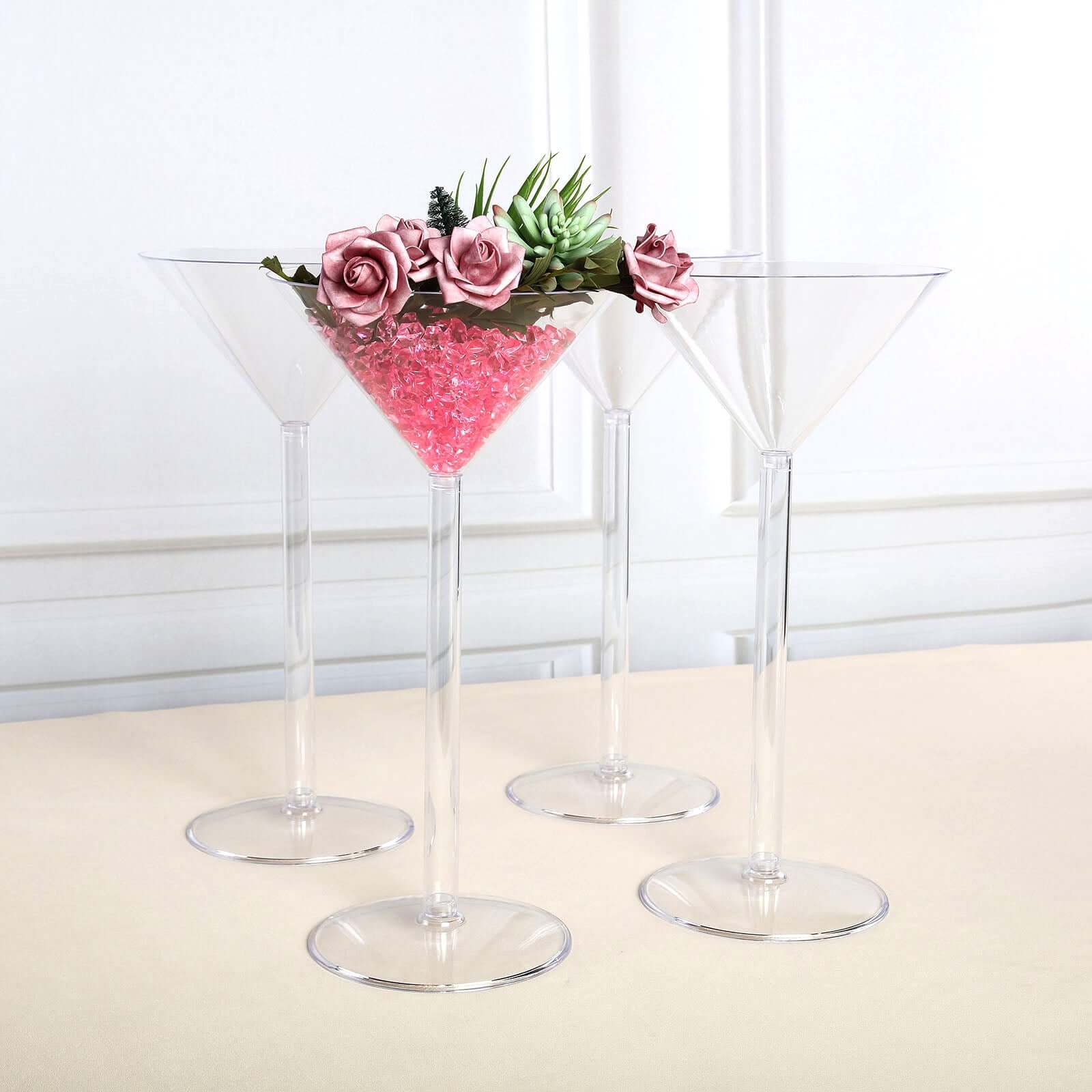 4 Pack Clear Plastic Martini Glass Flower Vases, Wedding Centerpieces 18