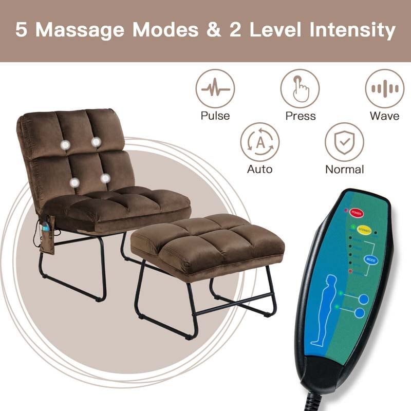 Massage Velvet Accent Sofa Chair with Ottoman, Electric Massage Couch for Living Room