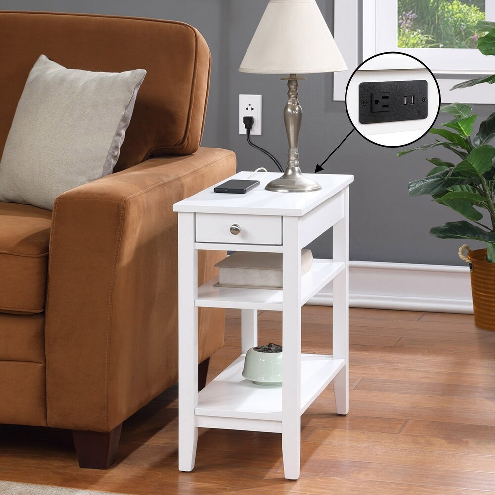 Convenience Concepts American Heritage 1 Drawer Chairside End Table with Charging Station and Shelves