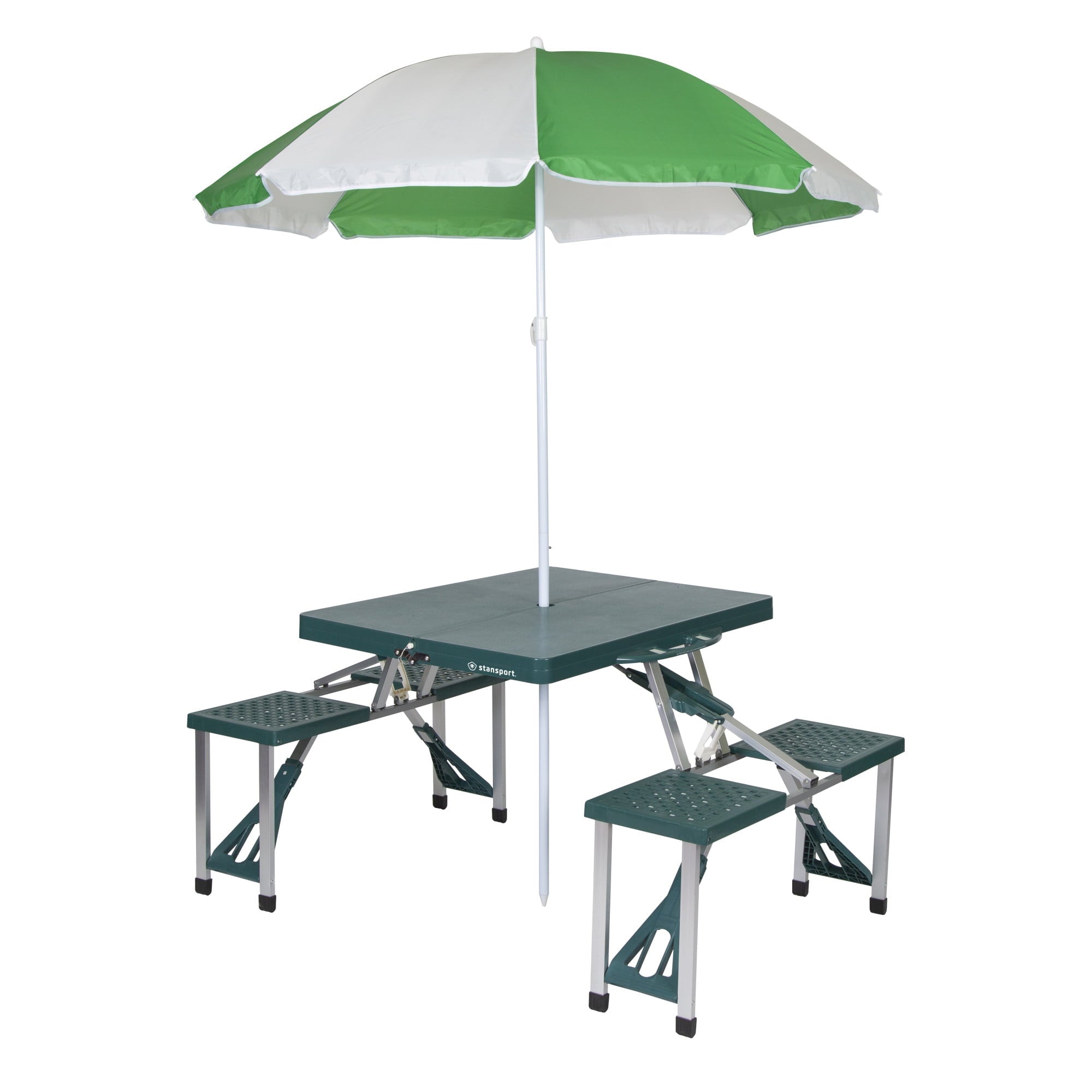 Stansport Folding Picnic Table with Umbrella， Aluminum Frame