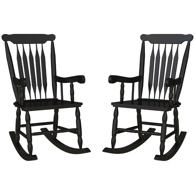 Outsunny Outdoor Wood Rocking Chair 350 Lbs Porch Rocker With High Back For Garden Patio Balcony