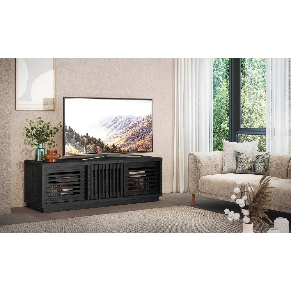 FURNITECH 64 inch Black American Oak Media Console