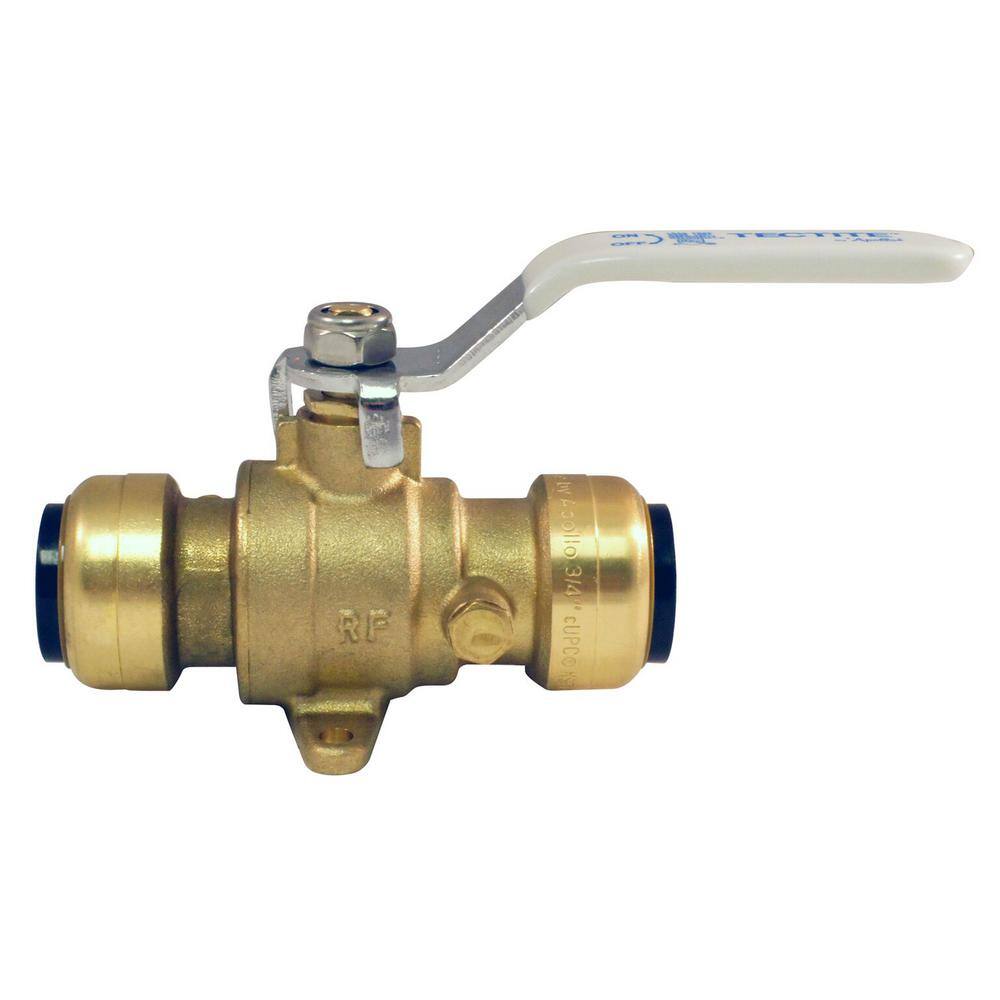 Tectite 34 in. Brass Push Ball Valve with Flange and Drain FSBBV34DE