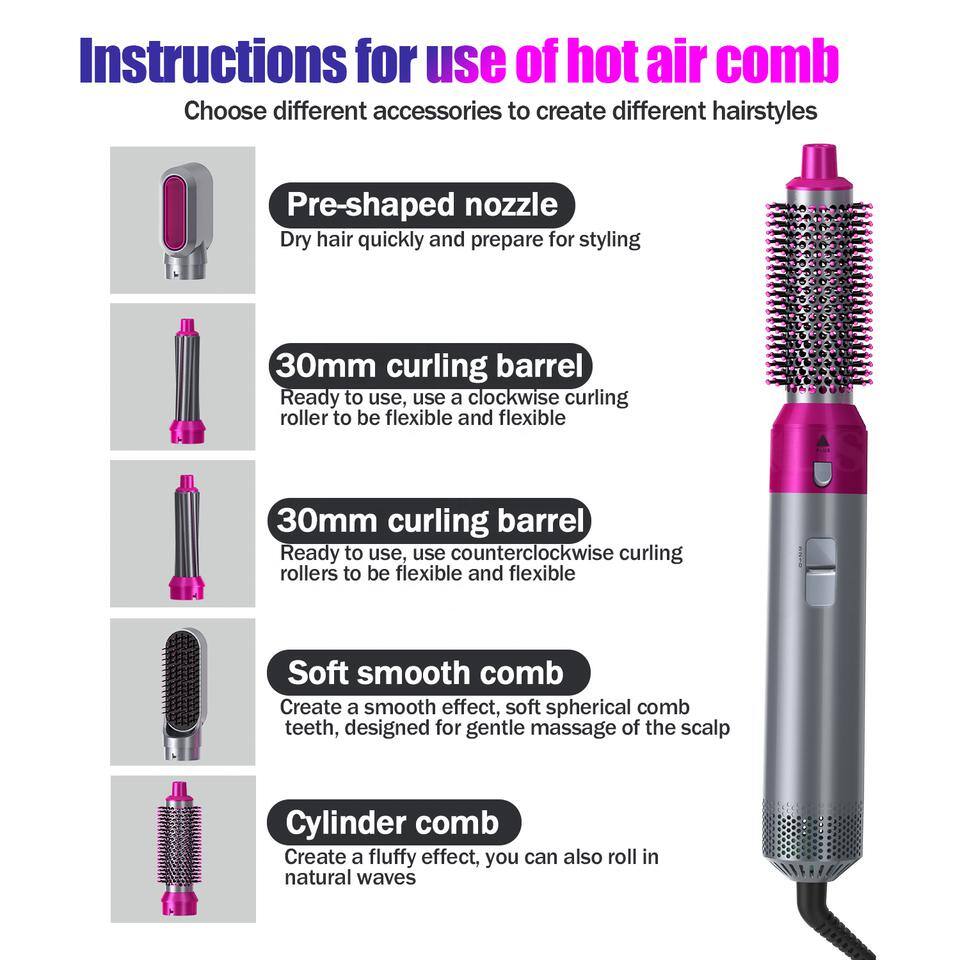 Aoibox 5-in-1 Curling Wand Hair Dryer Set Professional Hair Curling Iron for Multiple Hair Types and Styles Pink HDDB1116