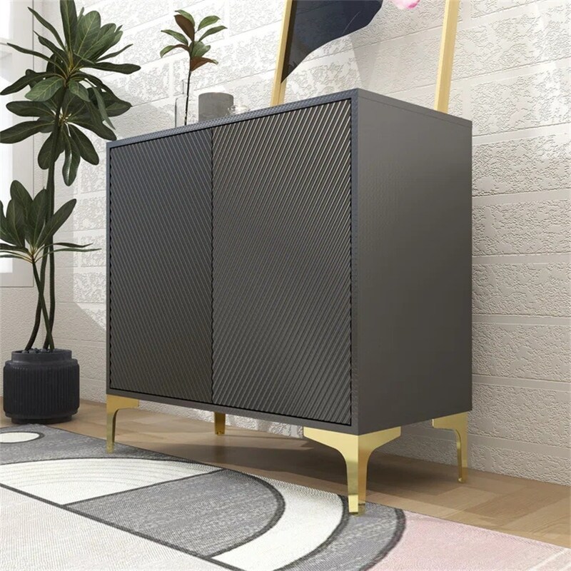 Modern Storage Cabinet with 2 Doors  Sideboard Buffet Cabinet with Gold Metal Legs  Accent Entryway Table