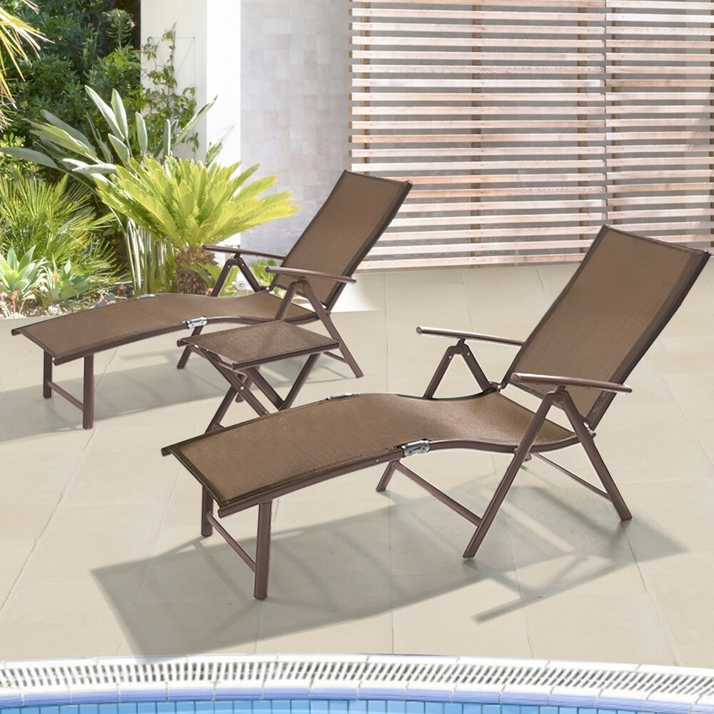 VredHom Outdoor Portable Folding Chaise Lounge Chair with Table (Set of 3)   70\