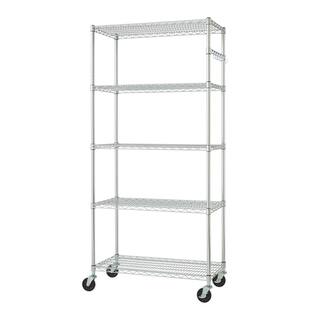 TRINITY EcoStorage Chrome 5-Tier Rolling Steel Wire Shelving Unit (36 in. W x 77 in. H x 18 in. D) TBFZ-0906