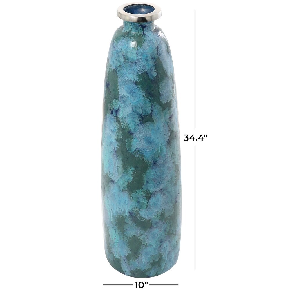 Teal Glass Handmade Vase with Silver Rim