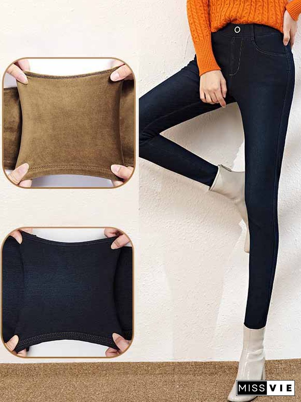 Tight Casual High Elasticity Fleece Thermal Jeans