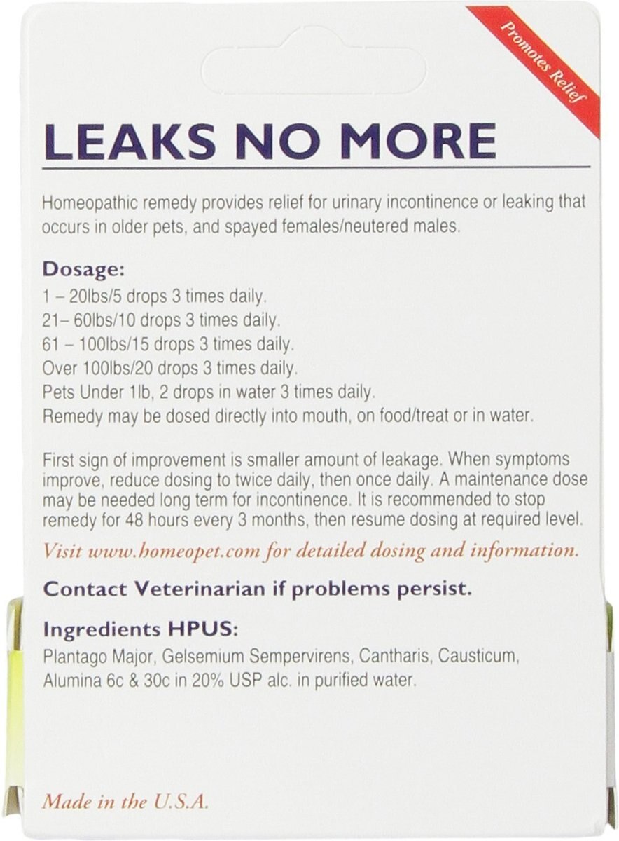 HomeoPet Leaks No More Homeopathic Medicine for Incontinence for Birds， Cats， Dogs and Small Pets