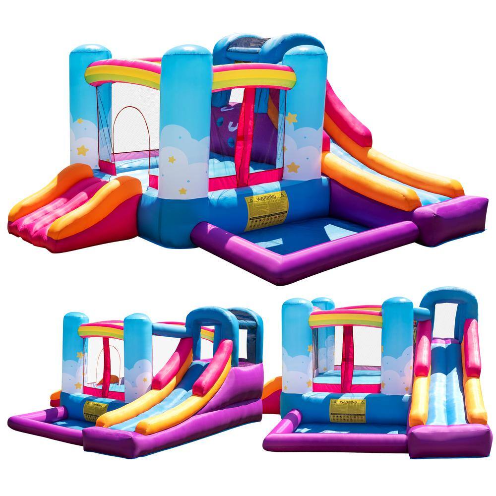 JOYIN 130L Multicolored Vinyl Rainbow Inflatable Bounce House with 2 Slides  Heavy-Duty Blower Play House For Kids Parties 70018