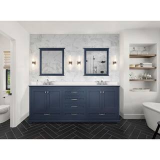 Lexora Dukes 80 in. W x 22 in. D Navy Blue Double Bath Vanity and White Quartz Top LD342280DEWQ000