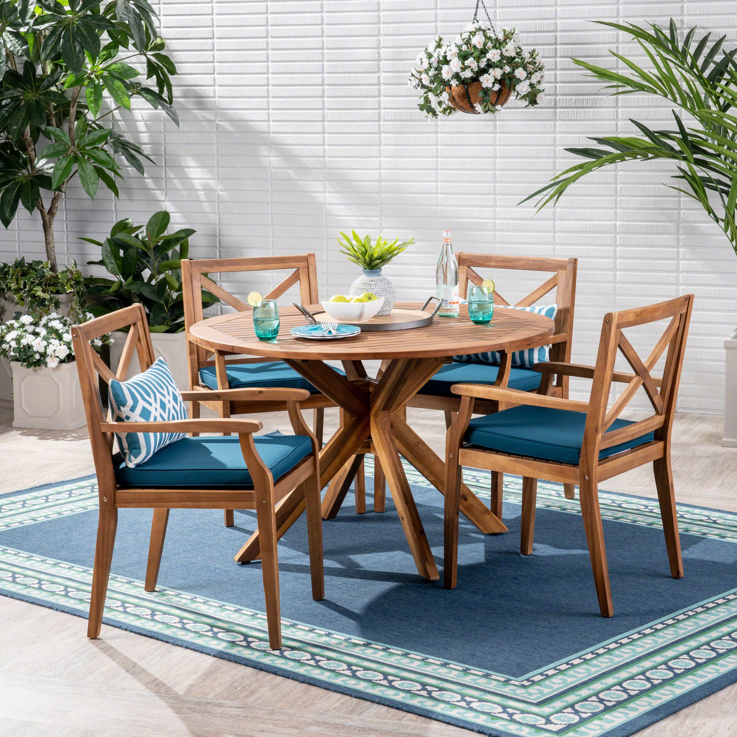 Jordan Outdoor 5 Piece Acacia Wood Dining Set