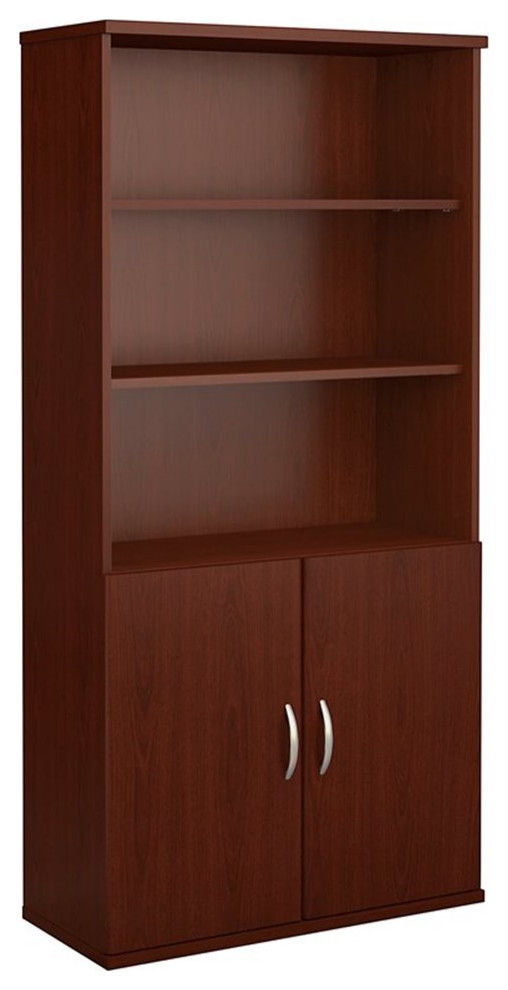 Series C 36W 5 Shelf Bookcase with Doors in Mocha Cherry   Engineered Wood   Transitional   Bookcases   by Homesquare  Houzz